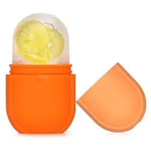 Ice Roller for Face and Eyes, Reusable Silicone Cooling Facial Massage Stick for Skincare, Under-Eye and Neck Care, Portable Beauty Tool, Orange - image 1