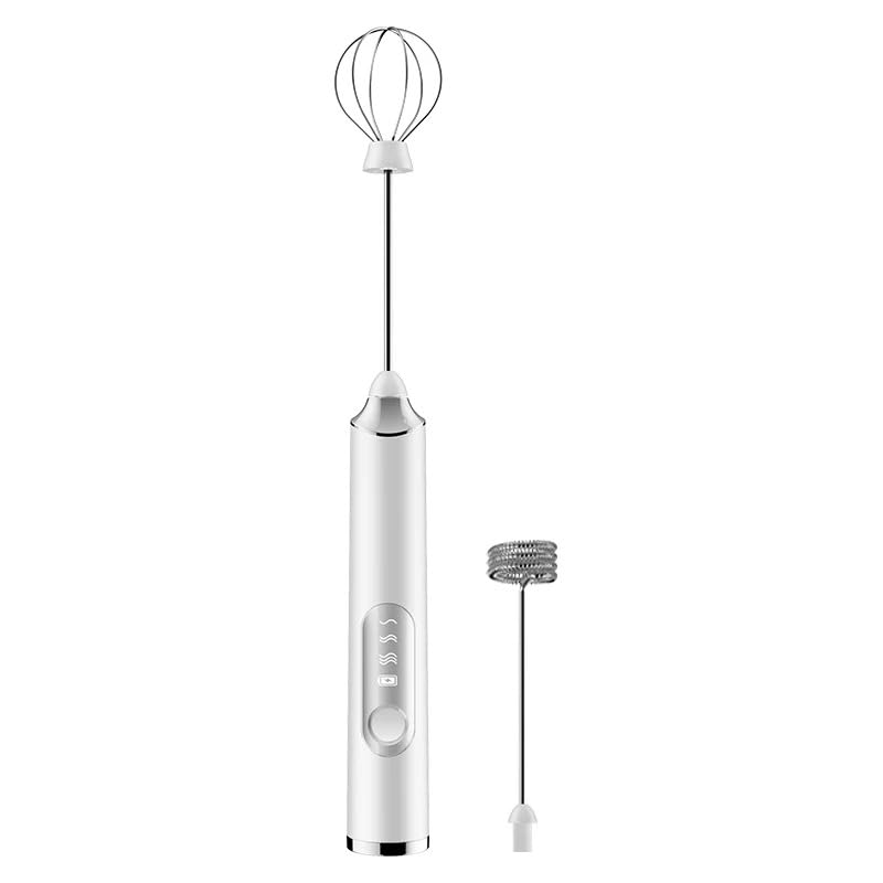 Milk Frother Handheld 3 Speed Electric Whisk USB Rechargeable Foam Maker Stainless Steel Mixer for Coffee Latte Cappuccino Hot Chocolate Egg Beater (White) - image 1