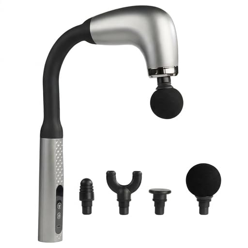 Massage Gun, Handheld Percussion Body Massager with 9 Modes, Low-Noise Operation and 4 Interchangeable Heads for Neck, Back, Shoulders, Arms and Legs, Silver - image 1