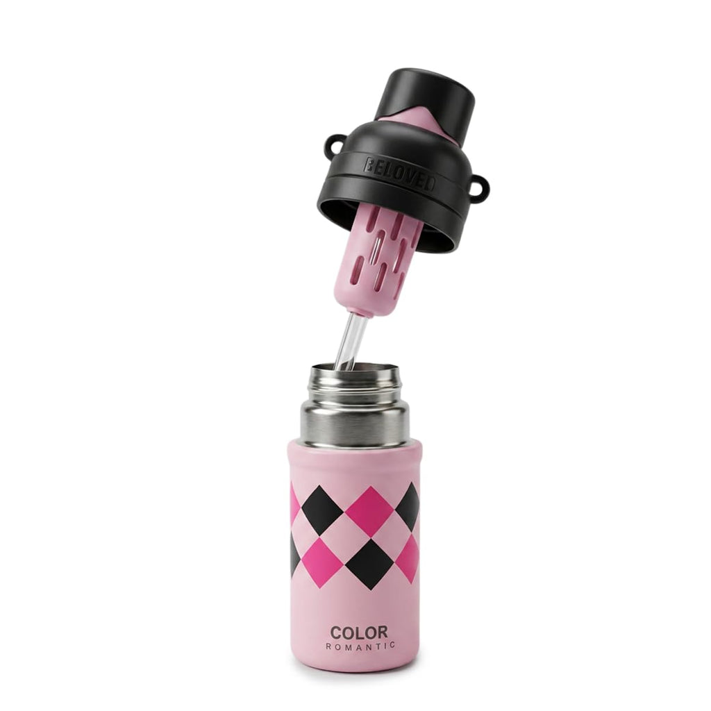 Water Bottle 650ml, Vacuum Insulated Stainless Steel Flask with Straw Lid, Carry Handle, Double Wall Leak-Resistant Design for Hot and Cold Drinks, F-1545 (Pink) - image 1