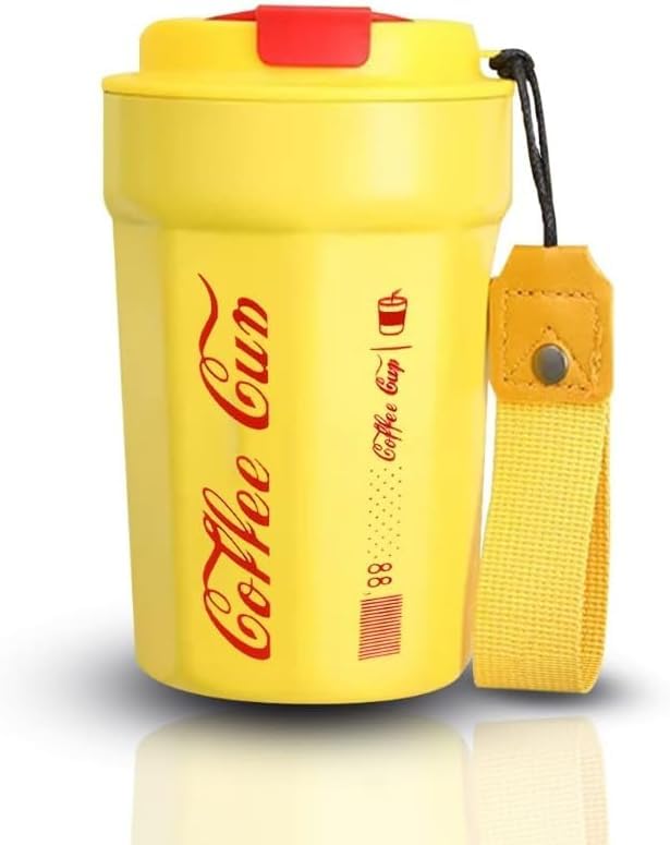 Travel Mug 380ml, Double-Wall Stainless Steel Insulated Coffee Cup with Leakproof Lid, Reusable Thermal Tumbler for Hot and Cold Drinks, Work and Travel (Yellow) - image 1