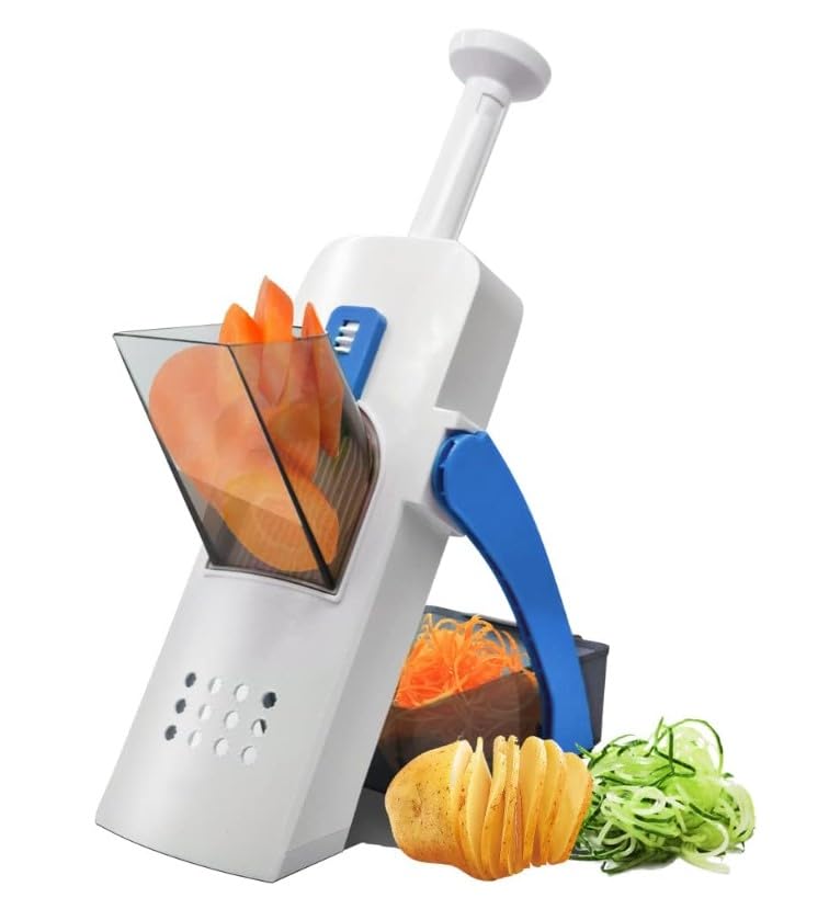 Vertical Chopper, Vegetable Chopper, Multifunctional Food Chopper, Safe Slicer for Kitchen, Vegetable Fruit Meat Cutter with Container, French Fry Cutter, SR-266 (Blue) - image 1