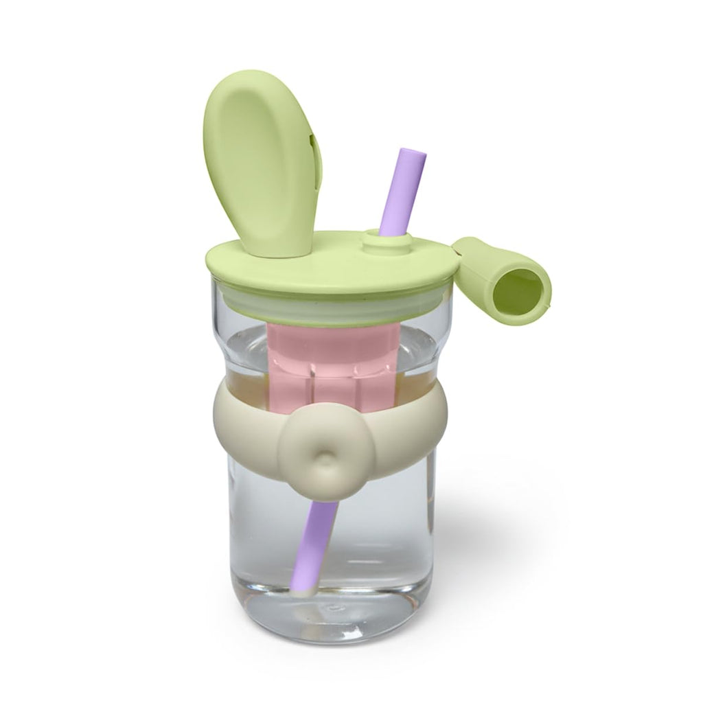 Glass Water Bottle 600ml with Straw and Handle, Leak-Proof BPA Free Strainer Cup for Water Juice Milk Tea Indoor Outdoor Use, GG-2519 (Green, Pink) - image 1