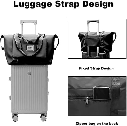Travel Bag for Women Large Capacity Waterproof Foldable, Sports Gym Duffle with Side Pocket, Lightweight Carry-On Shoulder Bag (Black) - image 6