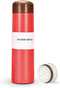 Water Bottle 250ml Stainless Steel Vacuum Insulated Slim Pocket Flask, Leak-Proof Wood Grain Travel Mug for Hot Cold Drinks Office Commute, Red - image 1