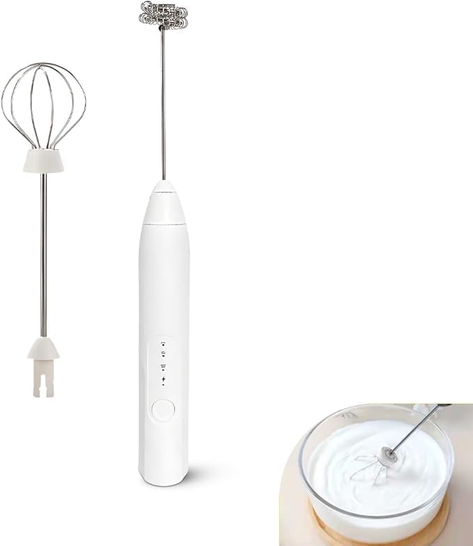 Milk Frother Handheld, USB Rechargeable 3-Speed Stainless Steel Whisk for Latte, Cappuccino, Hot Chocolate, Coffee and Egg Mixing, Portable (White) - image 1