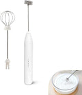 Milk Frother Handheld, USB Rechargeable 3-Speed Stainless Steel Whisk for Latte, Cappuccino, Hot Chocolate, Coffee and Egg Mixing, Portable (White) - image 1