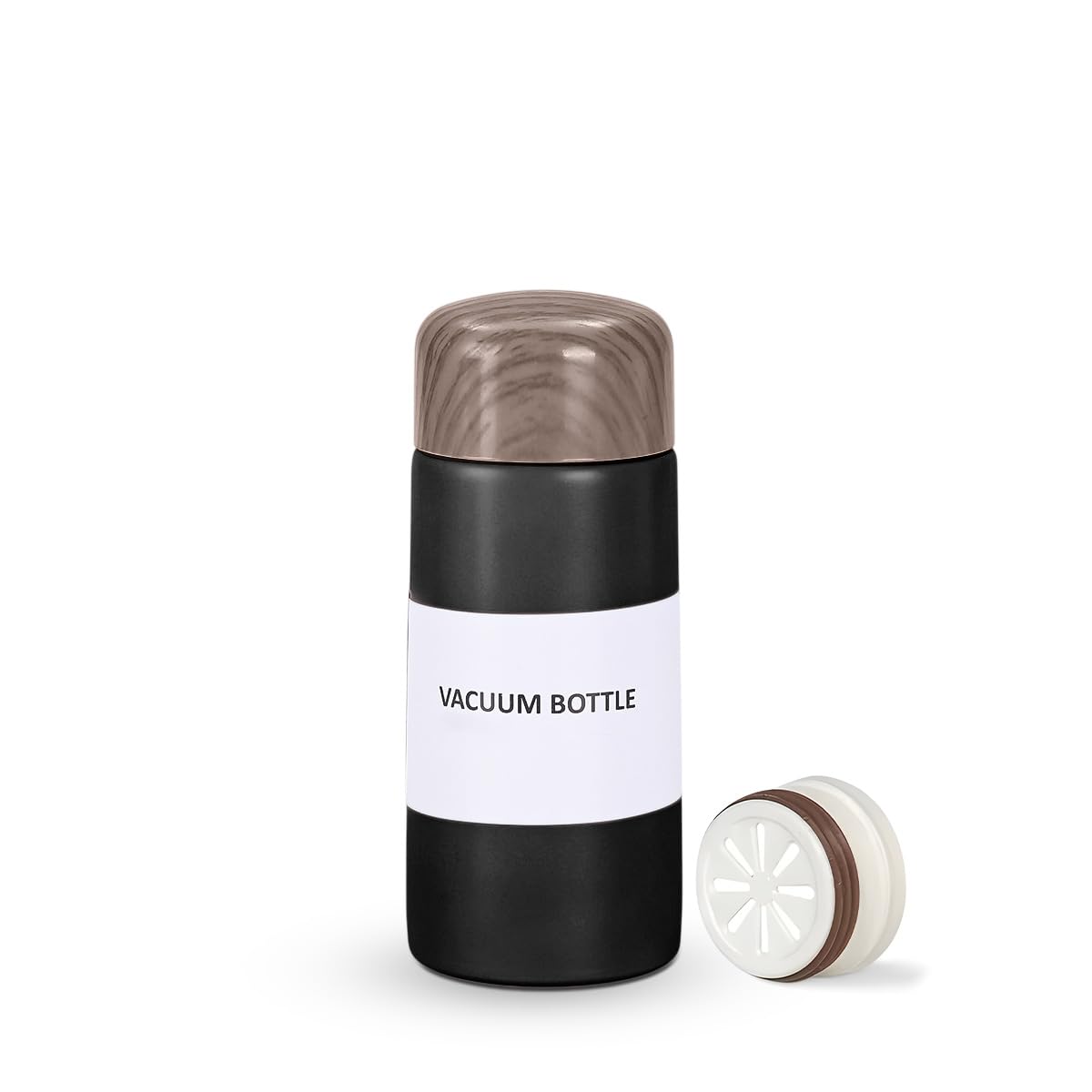 Water Bottle 150ml, Mini Vacuum Insulated Stainless Steel Pocket Flask with Slim Wood Grain Design for Coffee, Tea, Travel and Outdoor Use, Black - image 1
