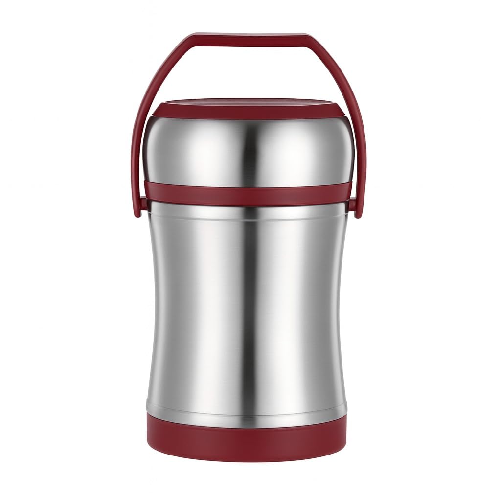 Lunch Box 1.6 L, Stainless Steel Vacuum Insulated Food Container with Spoon, Thermal Meal Pot for Hot and Cold Food, Work, School, University and Travel, HH-50 (Red) - image 1