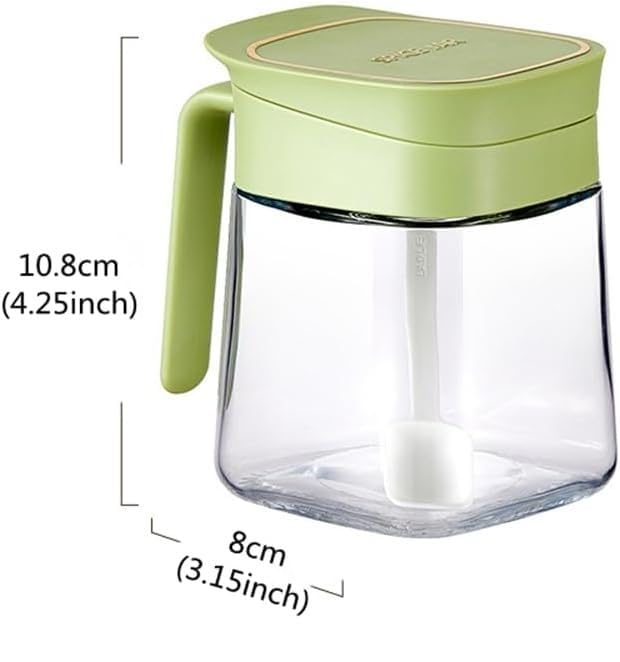 Spice Glass Containers - Seasoning Jar, Premium Glass Kitchen Storage Jar Set - Airtight Lid with Spoon, 300ml Large Capacity Spice Jar, Seasoning Pot for Spices, Sugar & Herbs (Green) - image 3