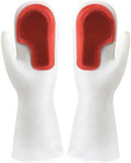 Silicone Dishwashing Gloves with Scrubber – Waterproof Heat Resistant Reusable Cleaning Gloves for Kitchen Sink Pots Pans Fruit Car Pet Bathroom (Red) - image 1