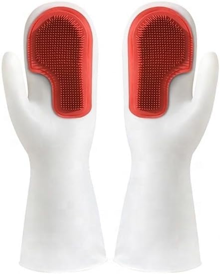Silicone Dishwashing Gloves with Scrubber – Waterproof Heat Resistant Reusable Cleaning Gloves for Kitchen Sink Pots Pans Fruit Car Pet Bathroom (Red) - image 1
