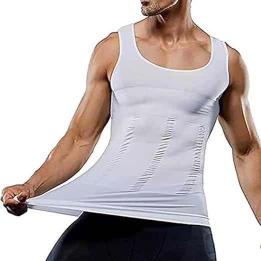 Slim Shirt For Men, Slimming Body Shaper, Tummy Control Vest, Lightweight Breathable, Seamless Invisible Under Clothes, Workout & Daily Wear (White, S) - image 6