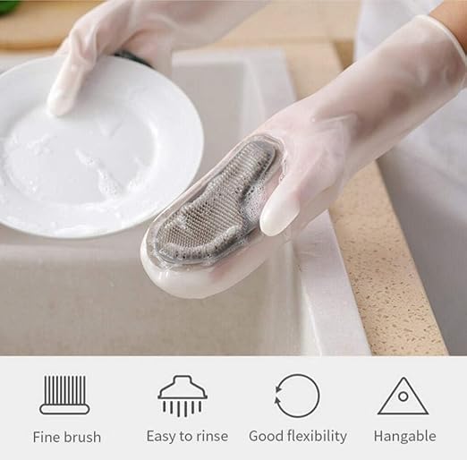 Silicone Dishwashing Gloves with Scrubber – Waterproof Heat Resistant Reusable Cleaning Gloves for Kitchen Sink Pots Pans Fruit Car Pet Bathroom (Red) - image 2