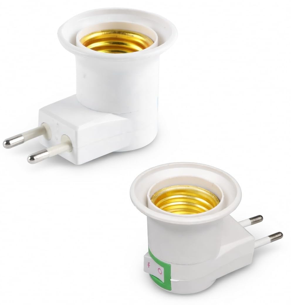 Light Socket E27 Adapter with On/Off Switch, 2-Pin Plug-In Lamp Holder Converter, Child-Safety Bulb Socket for Home, Office and Travel, 2 Pieces (White) - image 1