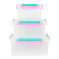 Food Storage Containers Set, 3 Pcs Airtight Plastic Fridge Organizer Boxes, Stackable Square Containers for Vegetables and Fruit, Microwave and Dishwasher Safe (Pink) - image 1