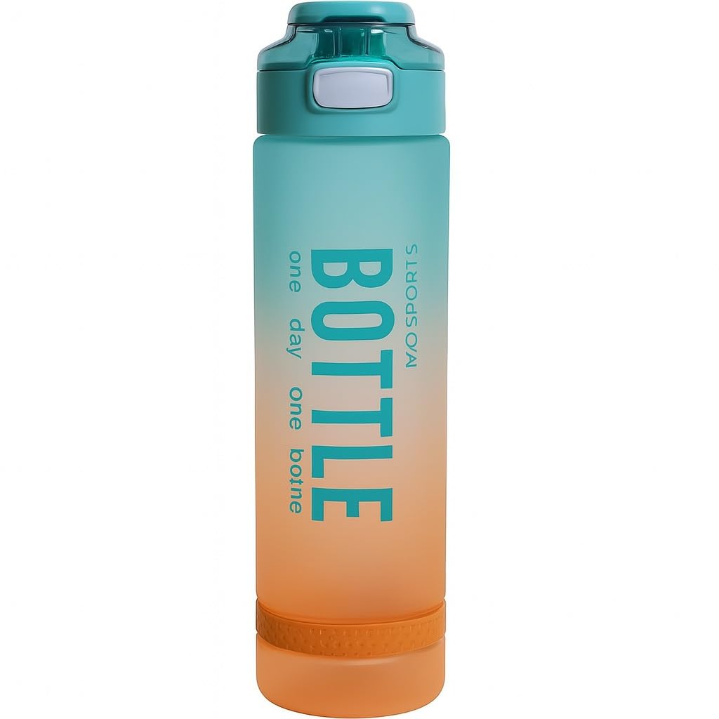 Water Bottle 1L with Handle, Vacuum Insulated Double-Wall Sports Bottle, Leak-Proof BPA-Free Reusable Flask for Gym, Office, School, Travel and Outdoor Use (Blue & Orange) - image 1