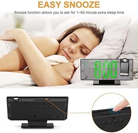 Projection Alarm Clock, Digital Clock with 180° Projector, Large LED Mirror Display, Time, Date, Temperature, 3 Brightness Levels and Snooze for Bedroom, Office and Home, White - image 2
