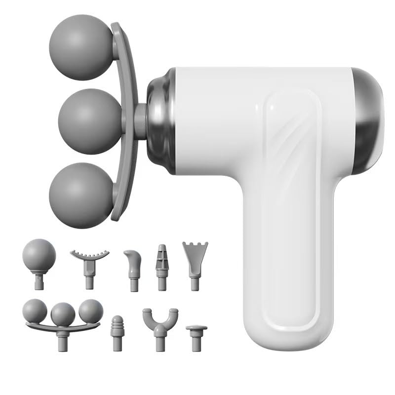 Massage Gun, Triple-Head Deep Tissue Percussion Massager with 9 Attachments, 6 Speed Settings and 24W Power, Portable Handheld Body Massage Tool for Fitness Recovery, LM-130, White - image 1