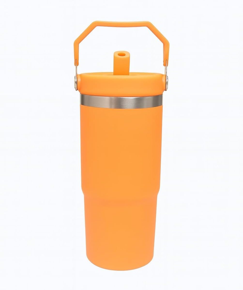 Tumbler 900ml 30oz with Straw Lid and Handle, Stainless Steel Vacuum Insulated Double Wall Mug with Silicone Boot, Hot and Cold Travel Cup (Orange) - image 1