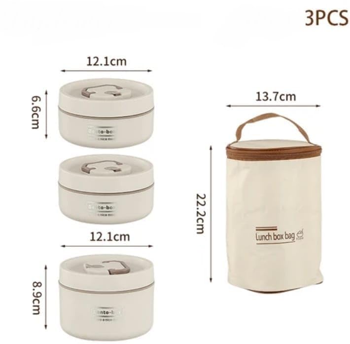 Lunch Box Set Stainless Steel Thermal Bento, 3 Pcs Stackable Leakproof Food Container with Insulated Bag for School, Work, Travel and Picnic, 200ml/200ml/400ml, HH-46 - image 5