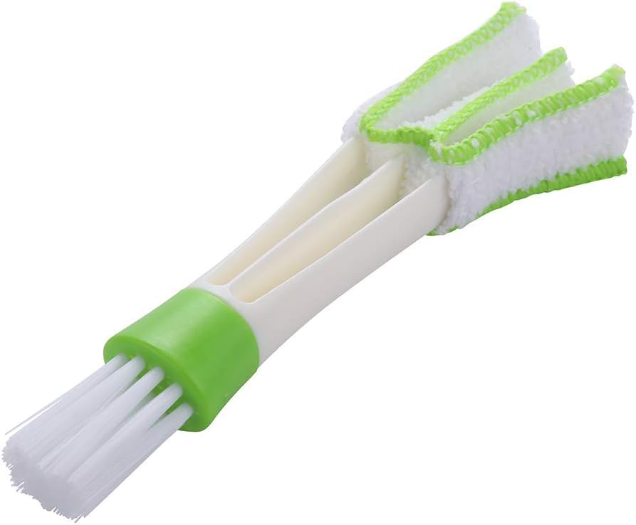 Car Air Vent Cleaning Brush, Dual-Ended Detailing Tool with Removable Washable Microfiber Cover, Lightweight ABS Dust Cleaner for Vehicle AC Vents and Narrow Gaps, Green - image 1