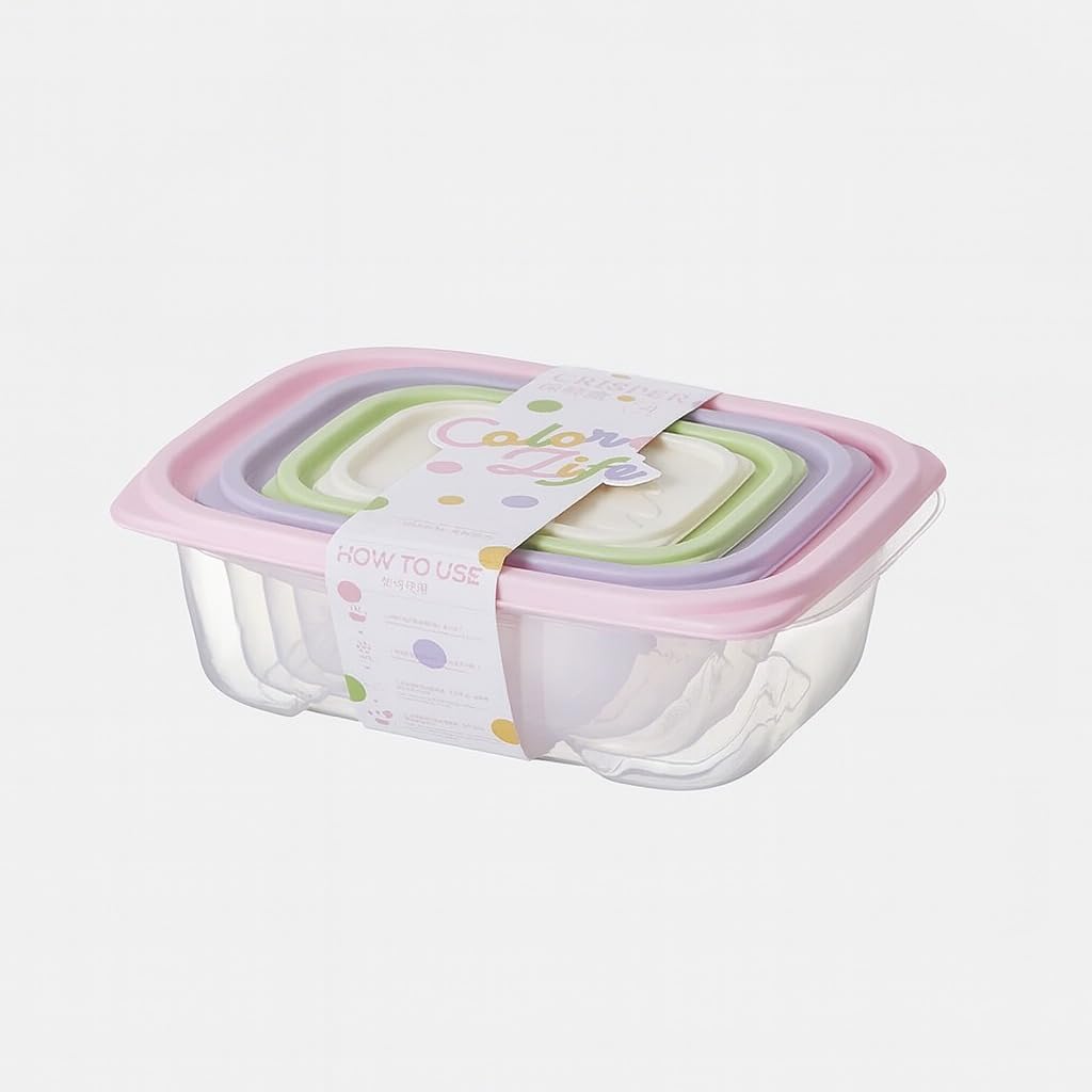 Food Storage Containers Set, 4 Pcs Refrigerator Crisper Boxes with Airtight Lids, Leak Proof, Food Grade Oval Containers for Vegetables and Fruit, Microwave Safe 3 Minutes (Pink) - image 1