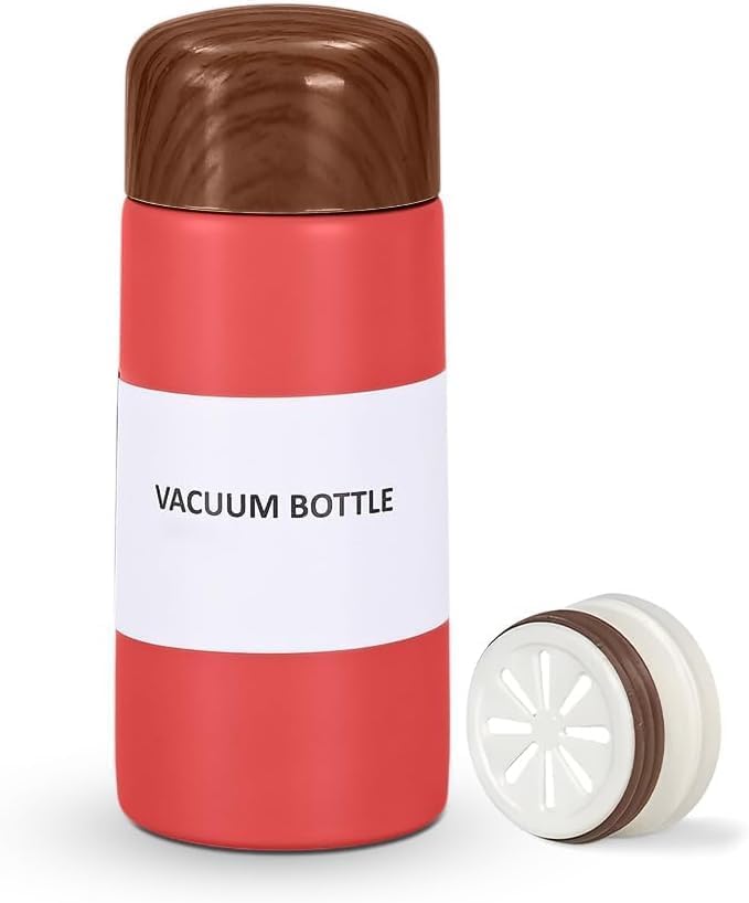 Water Bottle 150ml, Mini Vacuum Insulated Stainless Steel Pocket Flask with Wood Grain Design for Coffee, Tea, Hot and Cold Drinks, Travel and Daily Use (Red) - image 1