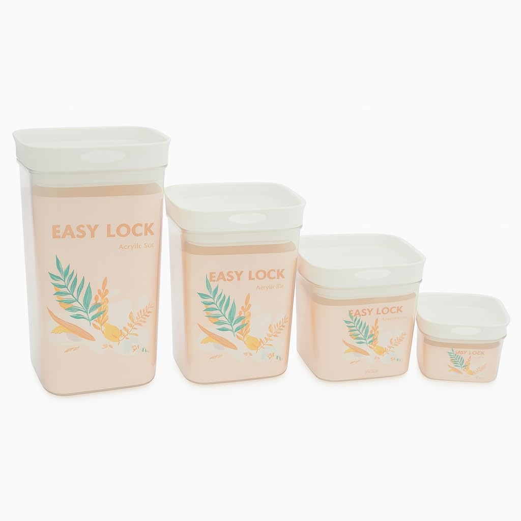 Food Storage Containers Set – Airtight Kitchen Jars With Lids, Pantry Organization Acrylic Canisters For Flour Sugar Legumes Spices Snacks, Stackable Clear Set Of 4 (400/600/800/1000ml) (White) - image 1