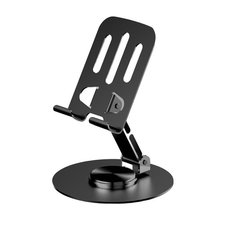 Phone Stand Adjustable 360° Rotating Desk Holder, Foldable Metal Mobile Stand with Secure Grip, Portable Universal Phone Holder for Smartphone and Tablet, ZM-0116 (Black) - image 1