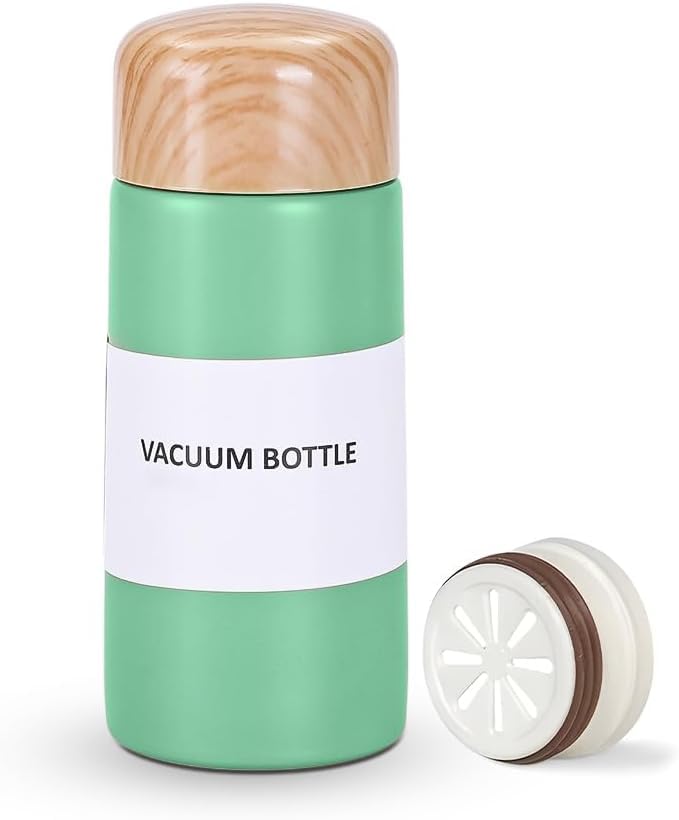 Water Bottle 150ml Mini Stainless Steel Vacuum Insulated Pocket Flask, Slim Wood Grain Leak-Proof Travel Mug for Coffee Tea, Green - image 1