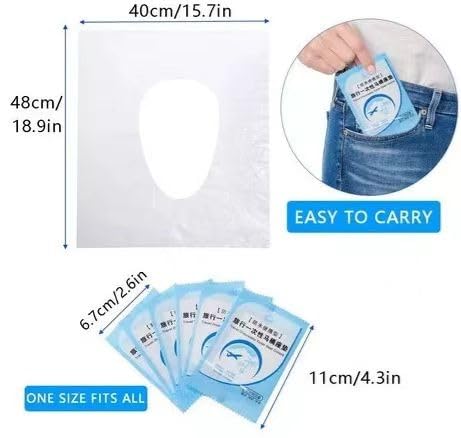Disposable Toilet Seat Covers 50 Pack, Waterproof Plastic Travel Covers for Public Restrooms, Portable Single-Use Bathroom Seat Protectors, Transparent - image 3