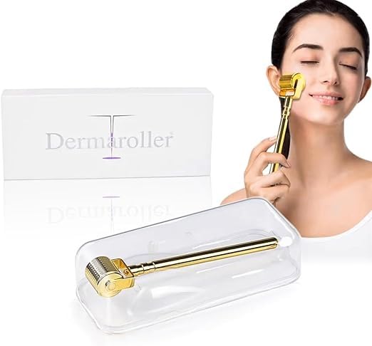 Derma Roller 1.5mm with 540 Titanium Microneedles, Face and Body Skin Care Tool with Ergonomic Handle and Protective Storage Case, Unisex (Gold) - image 1