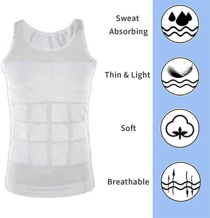 Slim Shirt for Men, Compression Undershirt Body Shaper, Slimming Vest with Tummy Control, Lightweight Breathable Under Shirt for a Trimmed Waistline (S, White) - image 4
