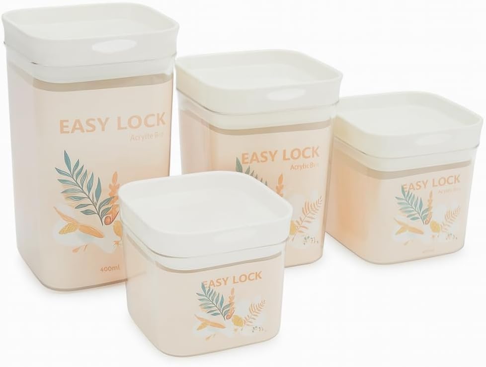 Food Storage Acrylic Containers Set of 4 Pcs - Jars with Airtight Lids, Kitchen Pantry Organization for Flour, Sugar, Legumes, Spices and Snacks, 400/600/800/1000ml (White) - image 7
