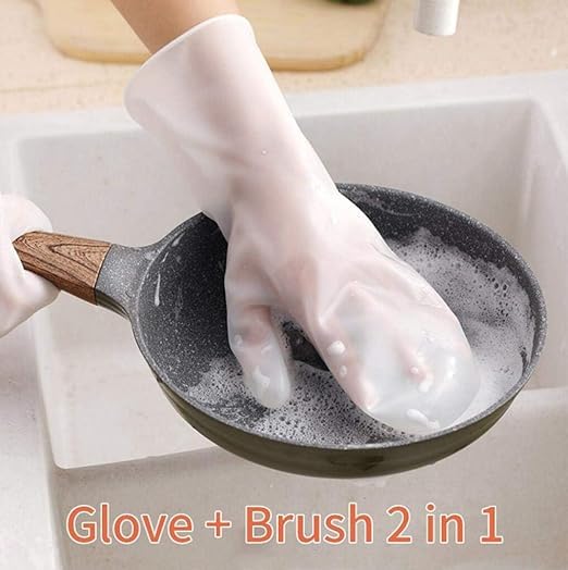 Silicone Dishwashing Gloves with Scrubber – Waterproof Heat Resistant Reusable Cleaning Gloves for Kitchen Sink Pots Pans Fruit Car Pet Bathroom (Red) - image 4