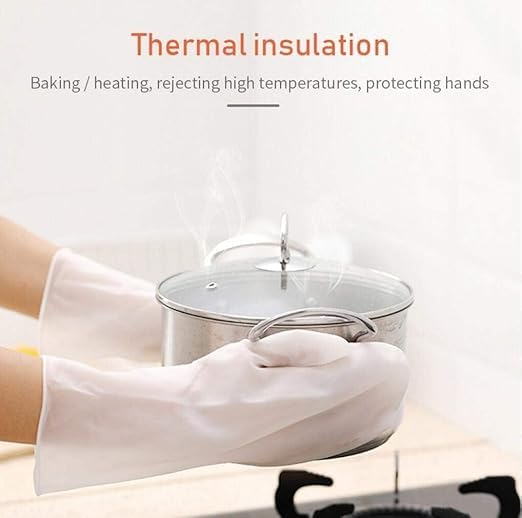 Silicone Dishwashing Gloves with Scrubber – Waterproof Heat Resistant Reusable Cleaning Gloves for Kitchen Sink Pots Pans Fruit Car Pet Bathroom (Red) - image 3
