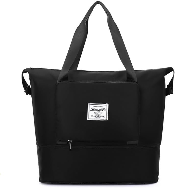 Travel Bag for Women Large Capacity Waterproof Foldable, Sports Gym Duffle with Side Pocket, Lightweight Carry-On Shoulder Bag (Black) - image 1