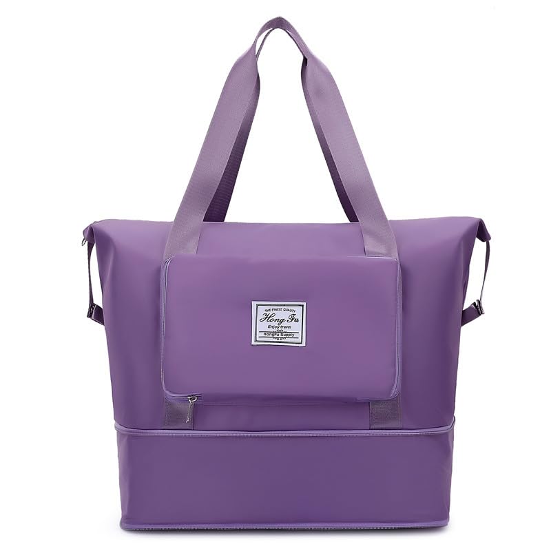 Travel Bag Foldable, Large Capacity Waterproof Gym and Sports Bag with Handle, Lightweight Oxford Fabric for Women (Purple) - image 1