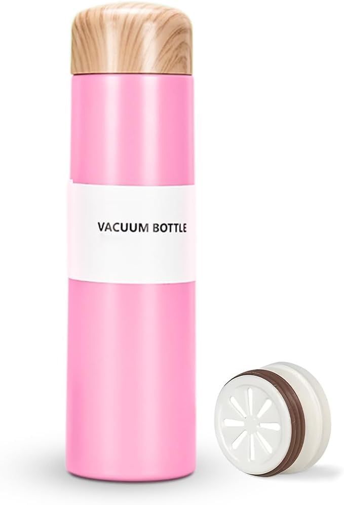 Water Bottle Vacuum Insulated 250ml Slim Stainless Steel, Pocket Travel Mug with Wood Grain Design, Leak-Proof Portable Outdoor Cup (Pink) - image 1
