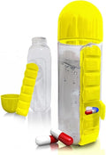Water Bottle 600ml with Pill Organizer, Leakproof BPA-Free Sports Flask with Built-In Daily Compartments for Gym, Travel, Office and Outdoor Use (Yellow) - image 1