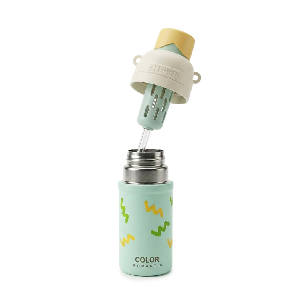 Water Bottle 650ml Stainless Steel with Straw Lid and Carry Handle Double Wall Vacuum Insulated Leakproof BPA-Free Travel Flask Hot Cold Green F-1545 - image 1