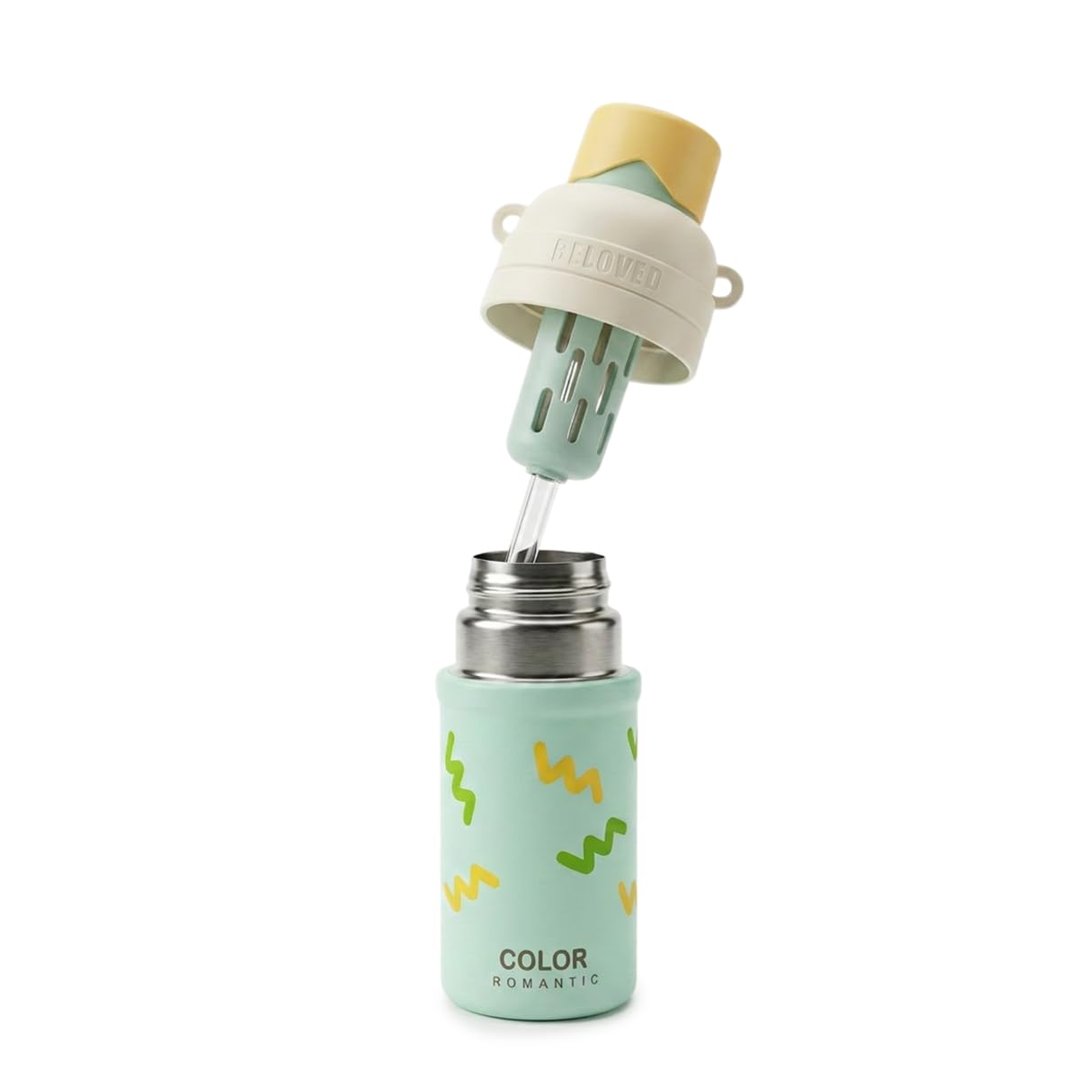 Water Bottle 650ml Stainless Steel with Straw Lid and Carry Handle Double Wall Vacuum Insulated Leakproof BPA-Free Travel Flask Hot Cold Green F-1545 - image 1