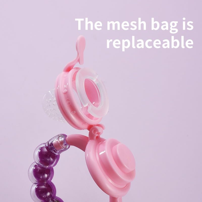 Fruit Feeder Pacifier - Silicone Teething Feeder, Bpa Free, Anti-Choking with Dust Cover and Stand for Fruit and Vegetable Feeding (Pink) - image 4