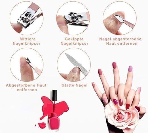 Manicure Set, Stainless Steel Nail Care and Pedicure Kit for Fingernails, Toenails, Eyebrows and External Ear Grooming, Men and Women, Rose Gold - image 4