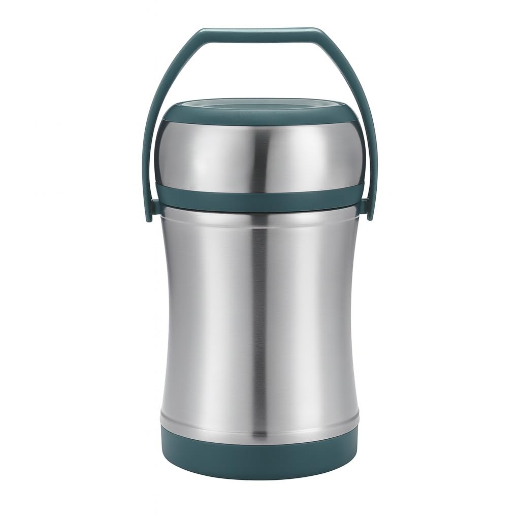 Lunch Box 1.6L Stainless Steel Insulated Food Container with Carry Handle, Double-Wall Thermal Design for Hot Cold Meals, Reusable Carrier, Work School Travel Picnic, HH-50, Green - image 1