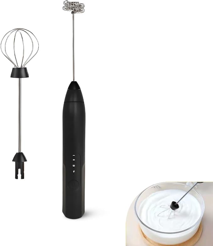 Milk Frother Handheld, USB Rechargeable 3-Speed Electric Whisk with Stainless Steel Mixer for Latte, Cappuccino, Hot Chocolate, Coffee and Egg Mixing (Black) - image 1