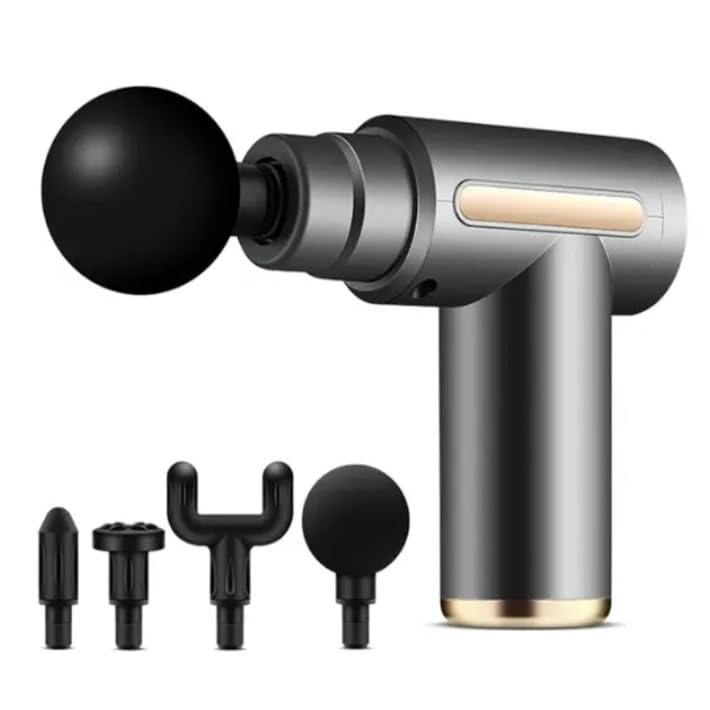 Massage Gun Mini Portable Handheld Percussion Device with 4 Heads, LCD Display and 6 Speed Levels, Cordless Muscle Massager for Neck Back Legs, Silver - image 1