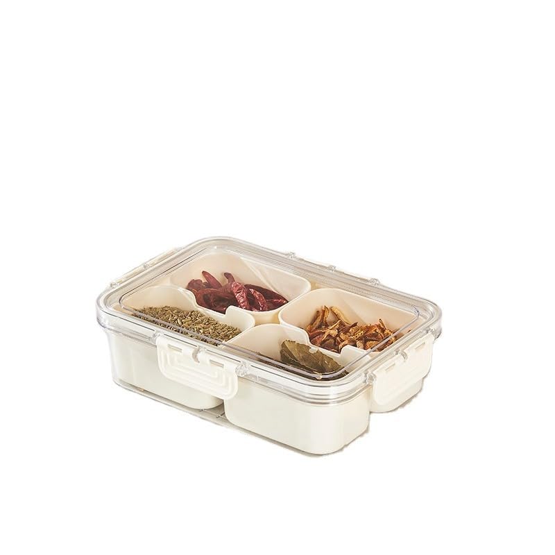 Food Storage Container 1500ml, 4-Compartment Divided Snack Box with Snap Lid, Stackable Plastic Organizer for Fruit, Nuts, Sweets, Spices and Meal Prep (White) - image 1