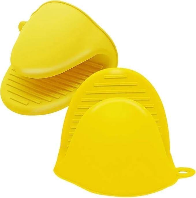 Gloves Mini Oven 2 Pairs Silicone Heat Resistant Pinch Mitts Potholders for Cooking Baking Handling Hot Trays Pots Pans Non Slip Compact Kitchen Tool N65 (Yellow) - image 1